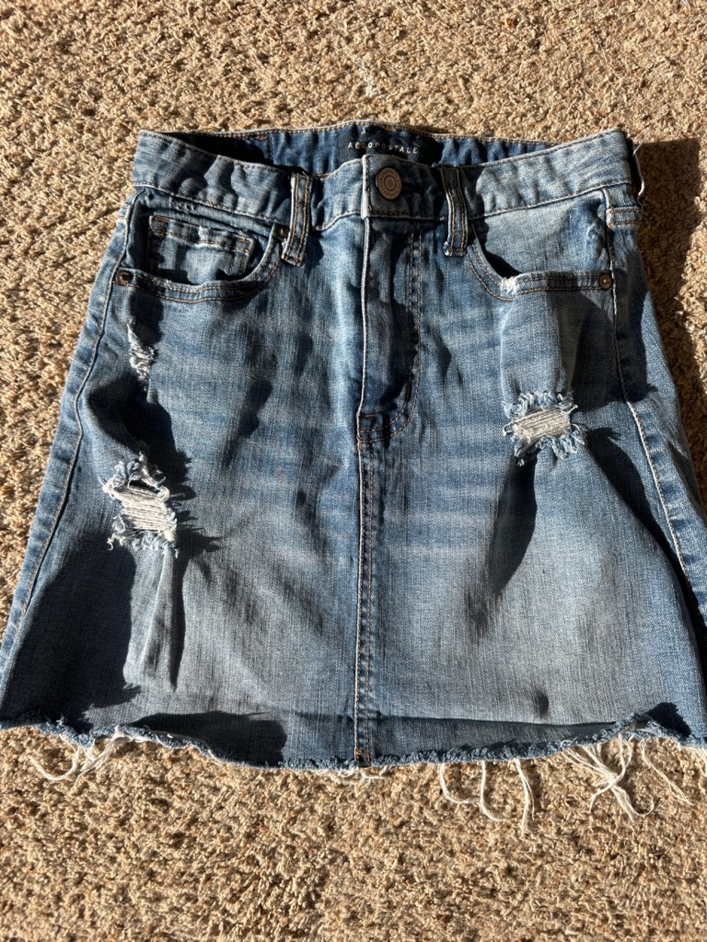 Aeropostale Blue Distressed Denim Mini Skirt